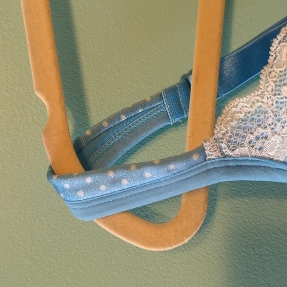 DEESE lingerie bra 42F 42DDD blue polka dots lace wireless - Picture 4 of 7